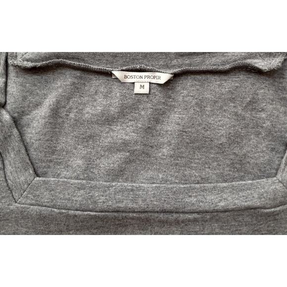 Boston Proper Square Neck 3/4 Sleeve Heather Gray Knit Top Size Medium - Picture 3 of 7